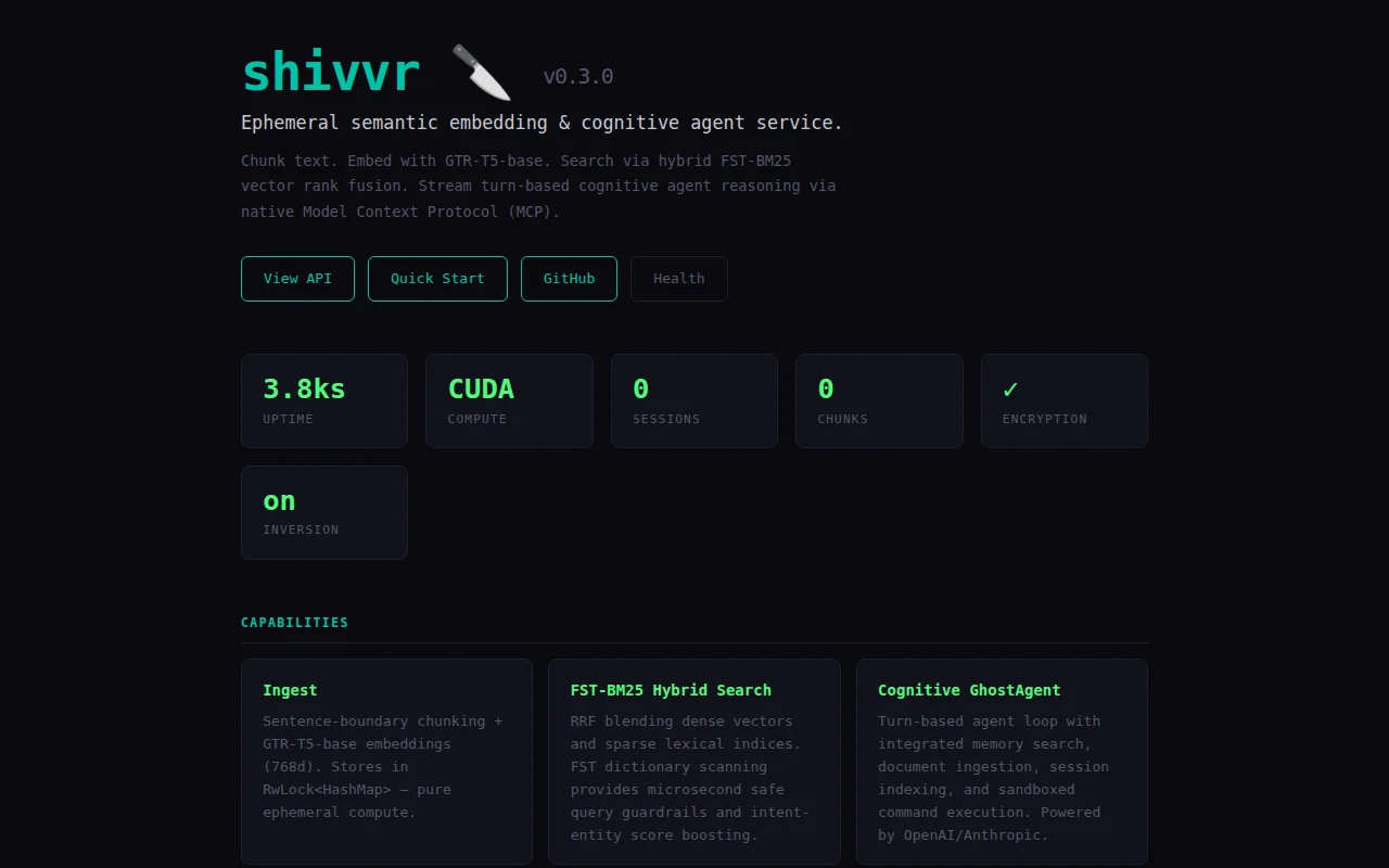 Shivvr – Ephemeral semantic embedding and cognitive agent service