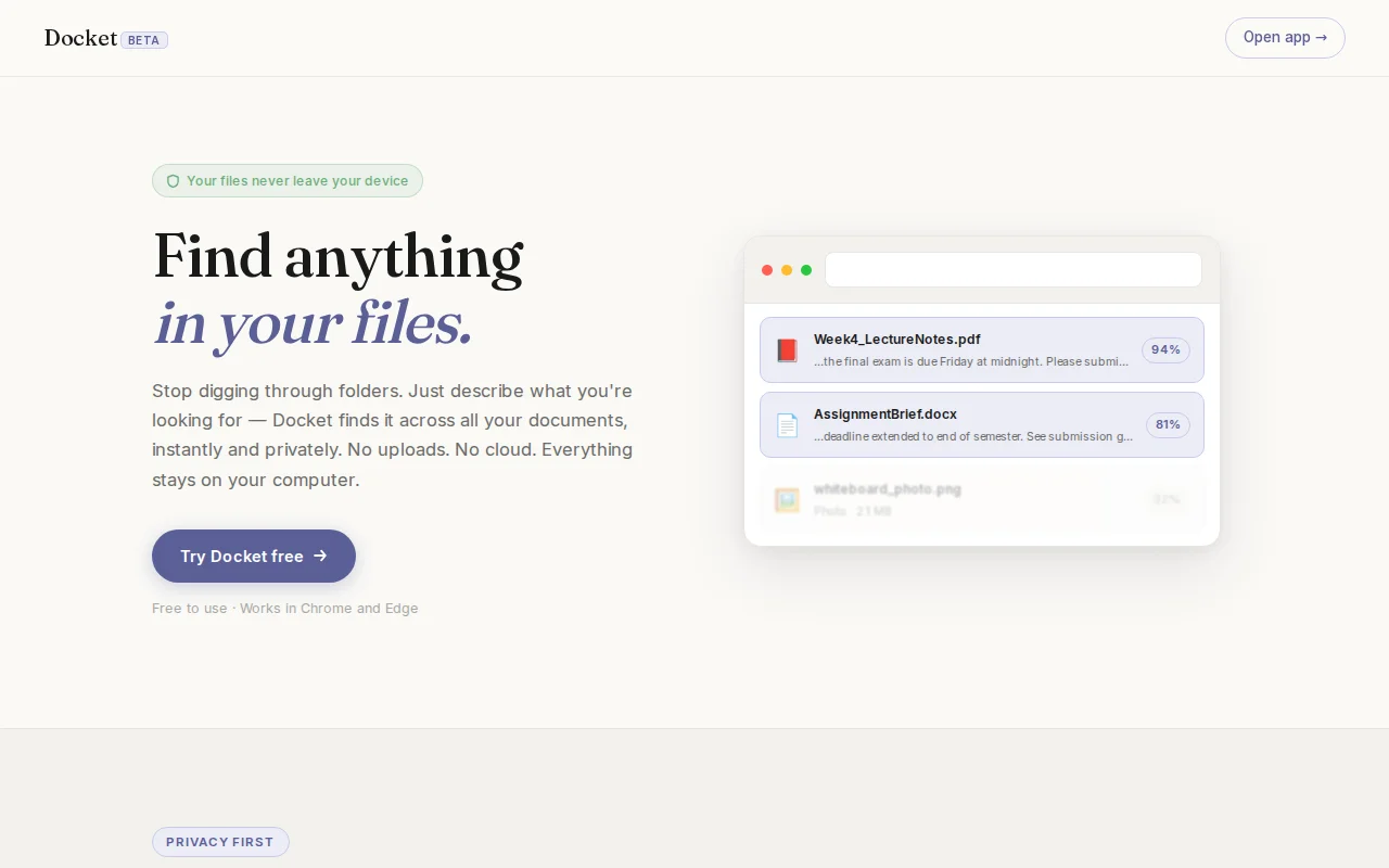 Docket – Semantic search over your local files, runs in the browser