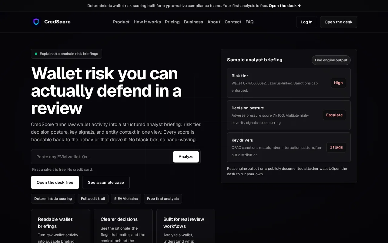 CredScore – Deterministic wallet risk scoring, no model in the path