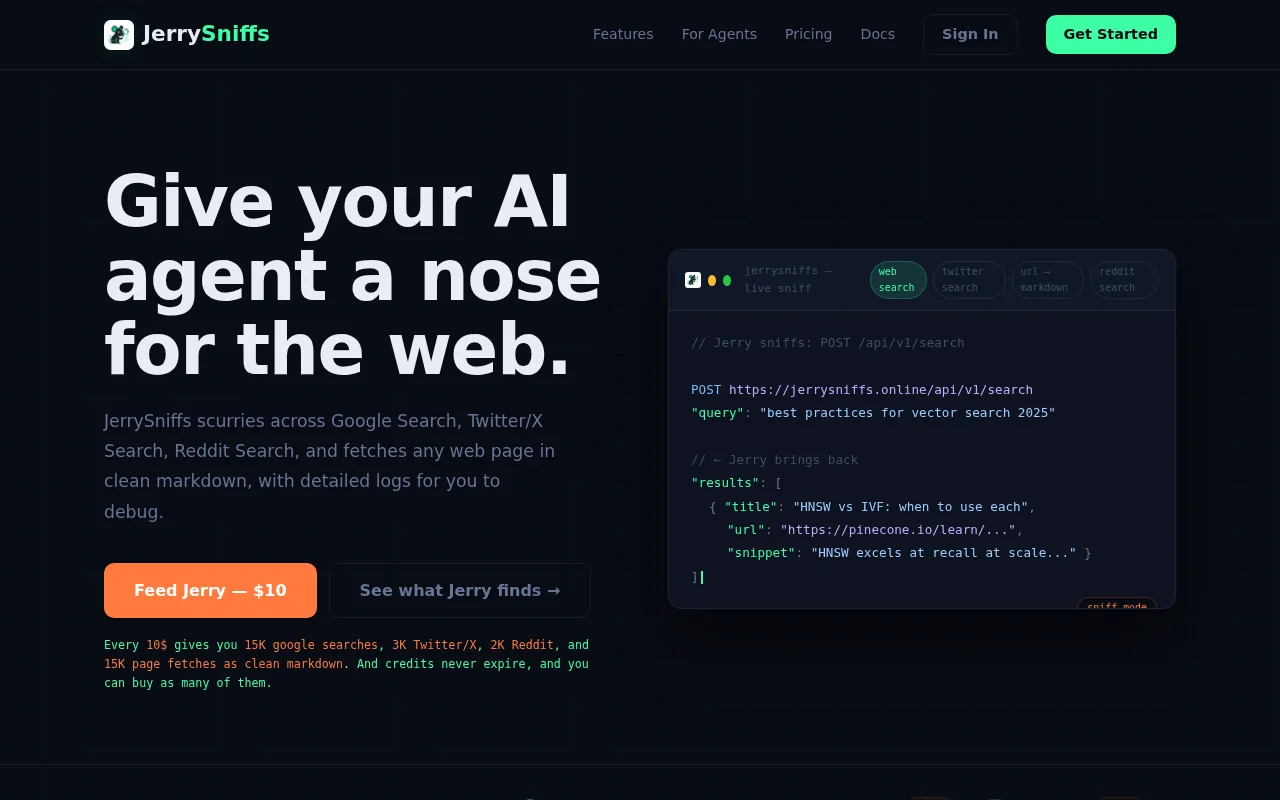 JerrySniffs – MCP Server (and API's) for web and social media search