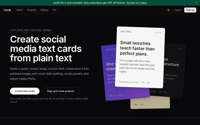 Easy text to social media cards platform