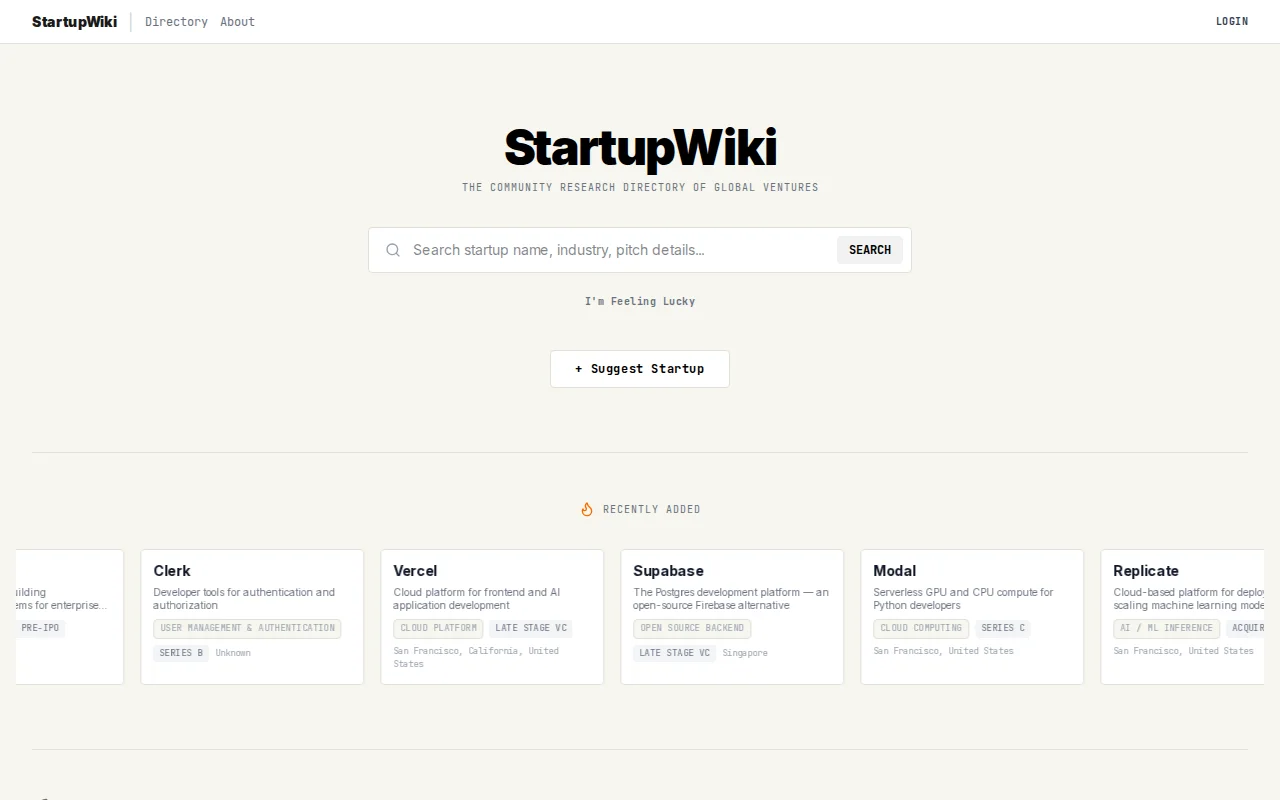 Startup research website, crunchabse and Product Hunt and grokipedia