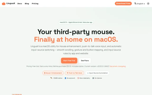 LinguaX – a native macOS mouse enhancer (Logi Options+ alternative)