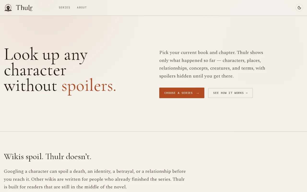 Thulr – a spoiler-free wiki for fantasy and sci-fi novels