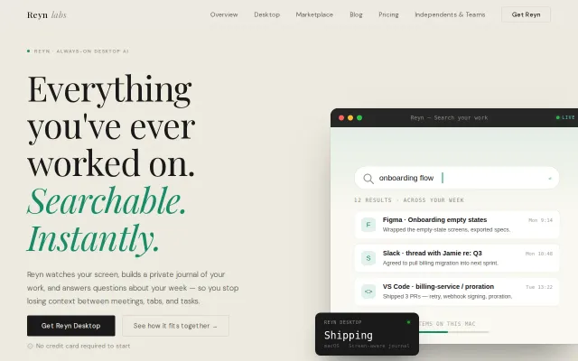 Reyn – local-first AI that journals and recalls your work