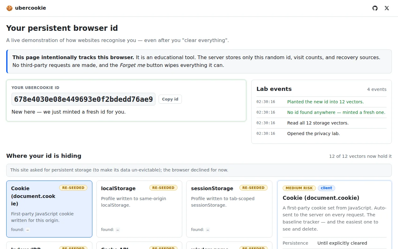 Ubercookie – A live demonstration of how websites can track you