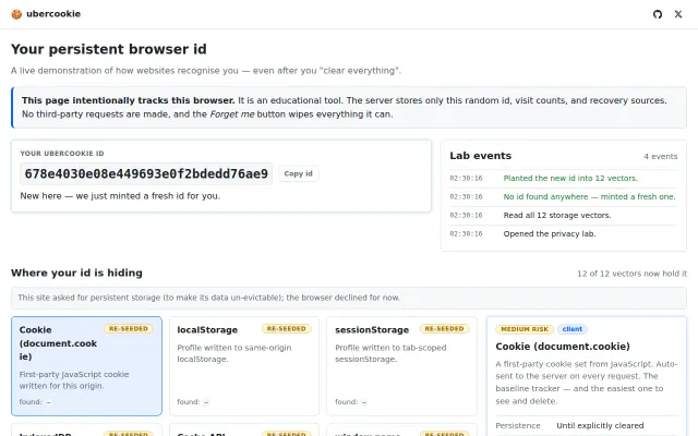 Ubercookie – A live demonstration of how websites can track you