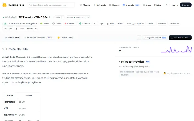 150M Mandarin transcription model with real-time metadata detection
