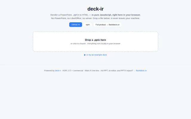 Deck-IR – render .pptx to HTML in pure JavaScript, no LibreOffice