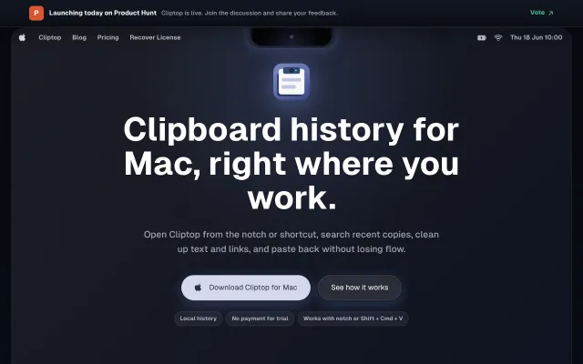 Cliptop, a keyboard-first clipboard manager for macOS