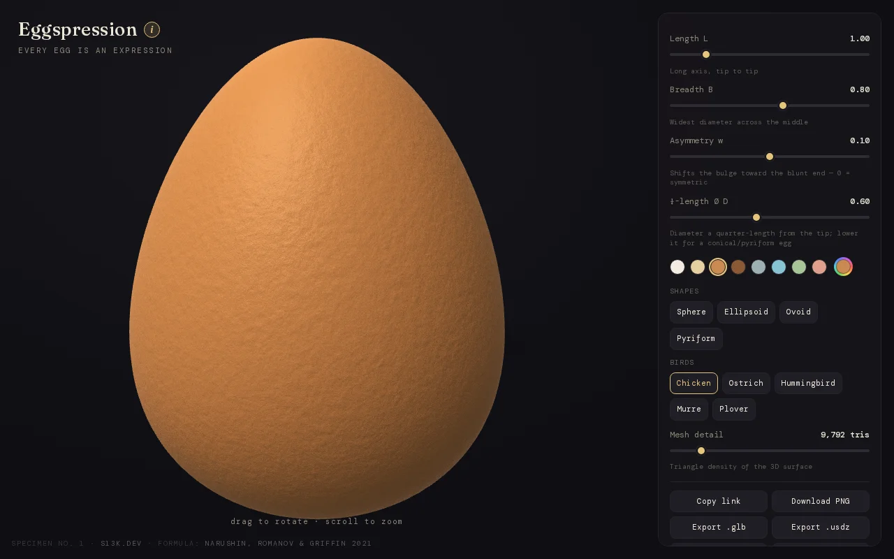 Eggspression – shape any bird egg in 3D from four parameters