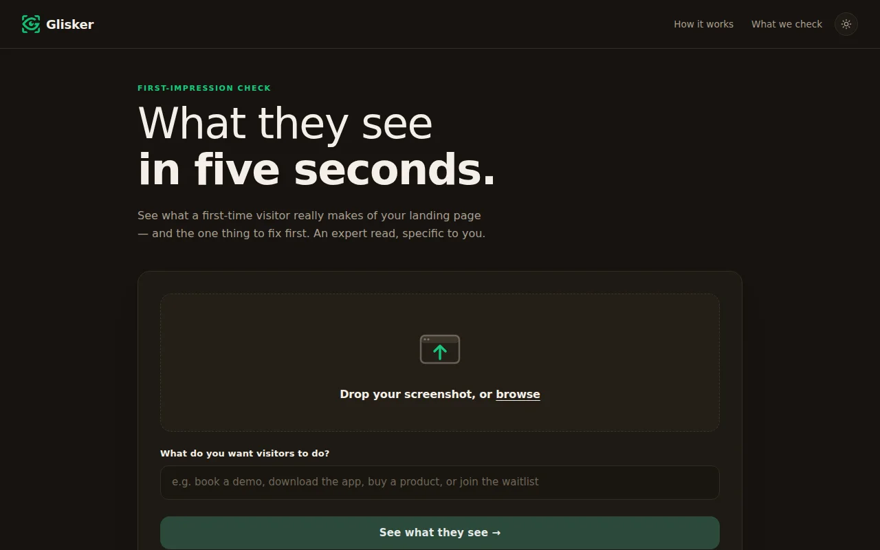 Glisker – First-impression feedback on your landing page (no signup)