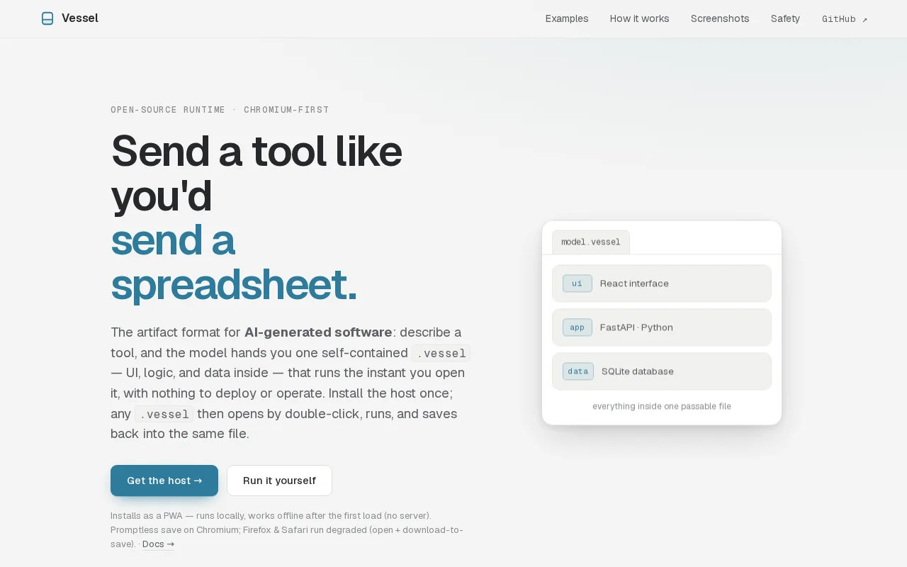 Vessel – Portable app files (UI, FastAPI, SQLite) like .xlsx for tools