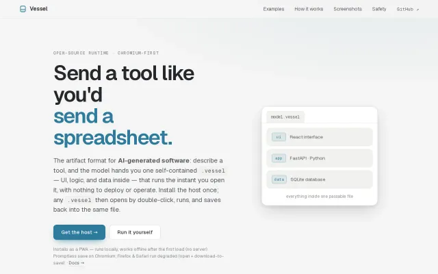 Vessel – Portable app files (UI, FastAPI, SQLite) like .xlsx for tools