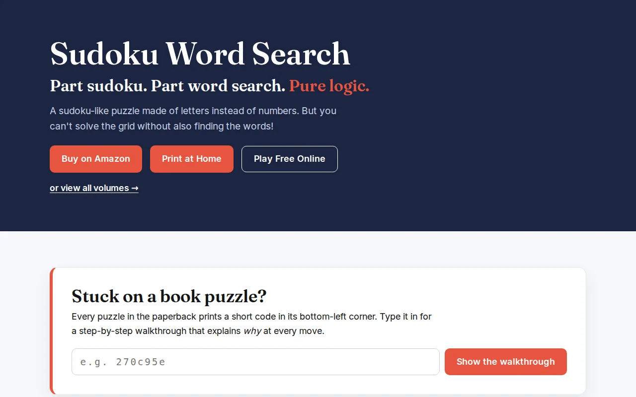 Sudoku Word Search," hidden words required to solve letter-sudoku