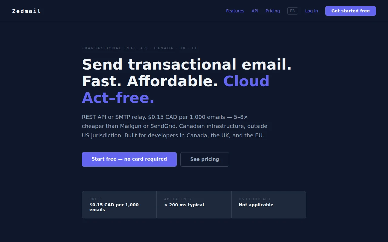 Zedmail – transactional email API outside US jurisdiction (CASL/GDPR)