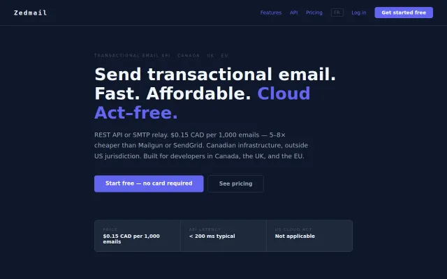 Zedmail – transactional email API outside US jurisdiction (CASL/GDPR)