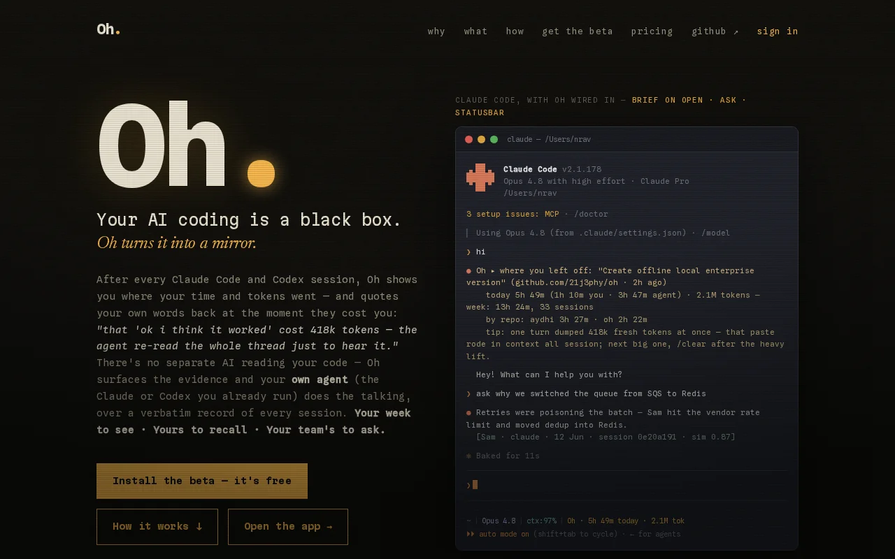 Oh – verbatim memory and insights of all your past vibecoding sessions