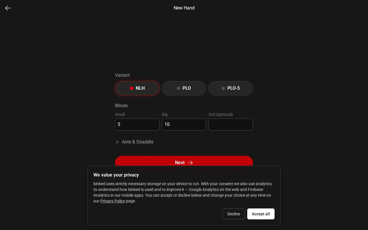 Binked – A hand replayer for live poker