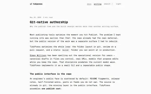 TidyPress – a public interface for your repos and work