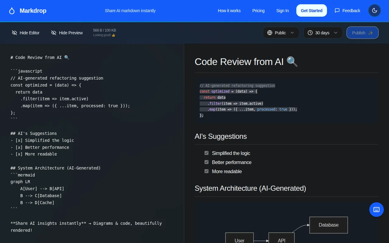 Markdrop, a way to share formatted AI Markdown with friends