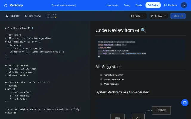 Markdrop, a way to share formatted AI Markdown with friends