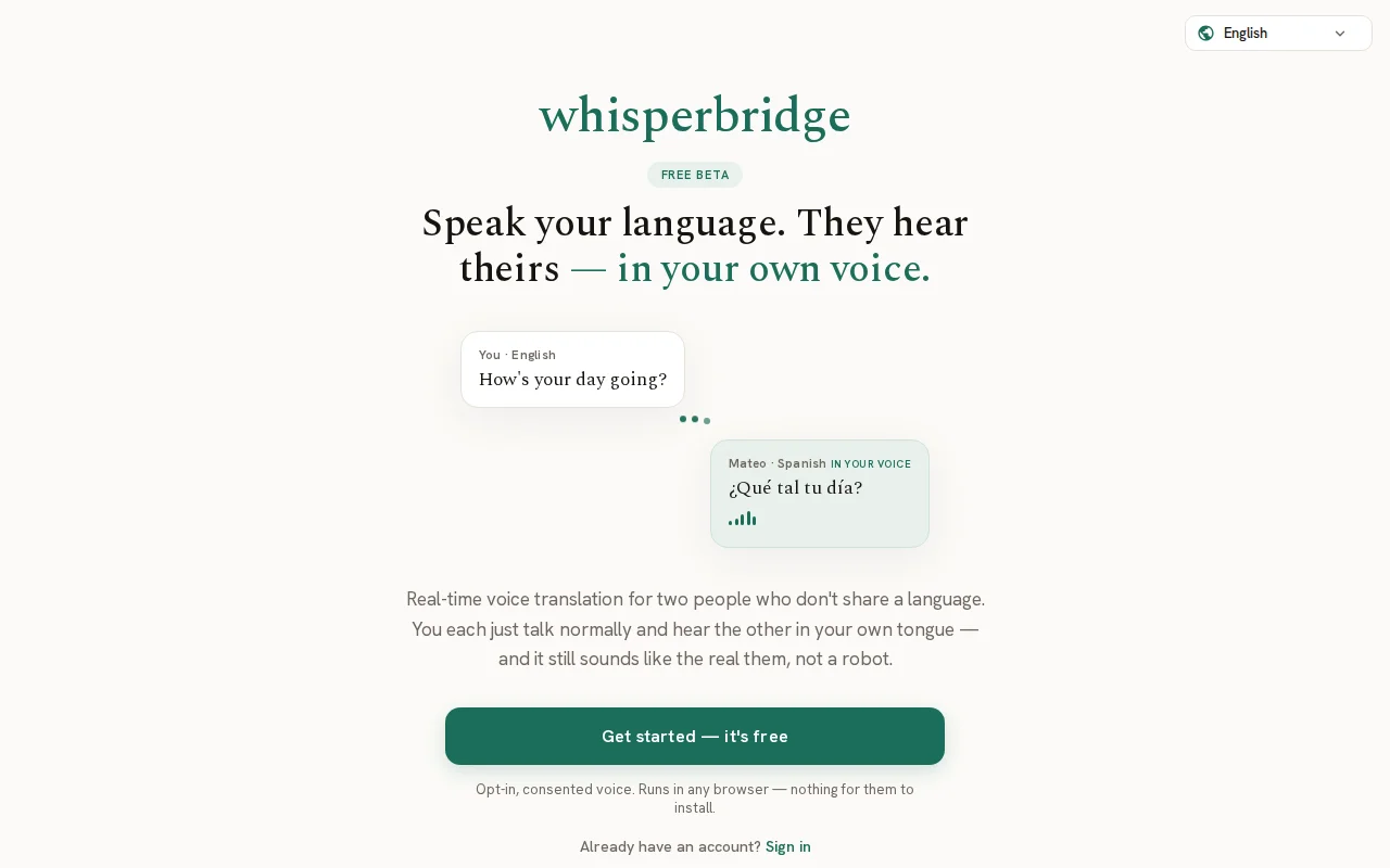 Browser calls with live translation in the speaker's cloned voice