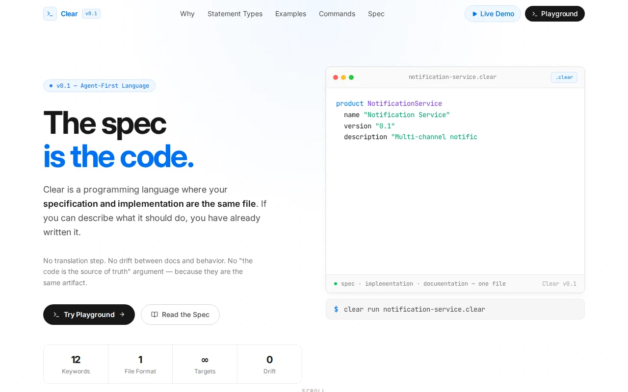 Clear lang – The spec is the code
