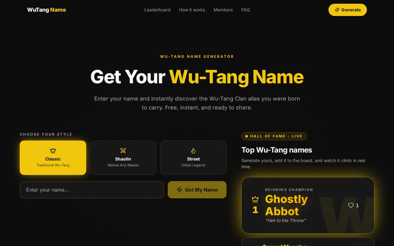 I built a Wu-Tang name generator (wutangname.online)