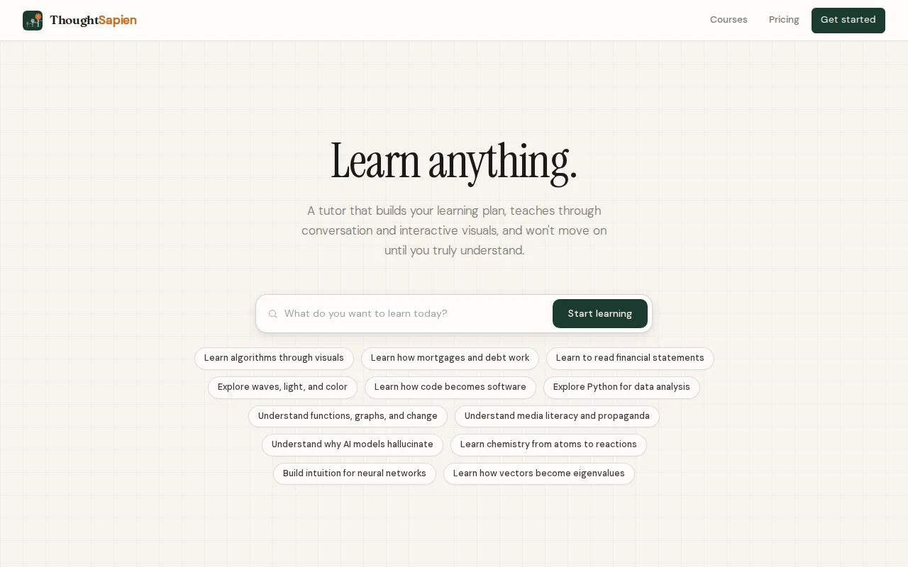 ThoughtSapien – An AI tutor that teaches through structured lessons