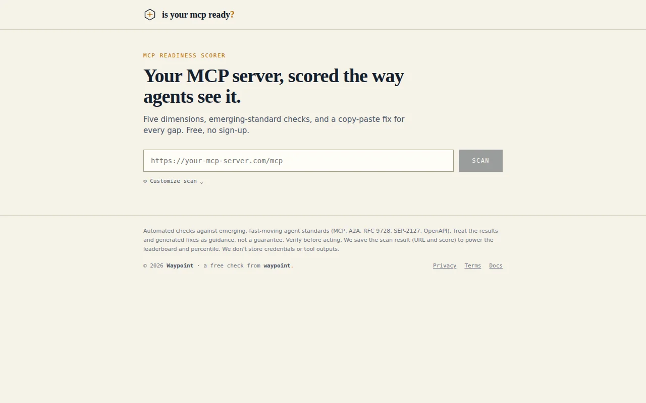 A readiness scorer for MCP servers, checked against emerging standards