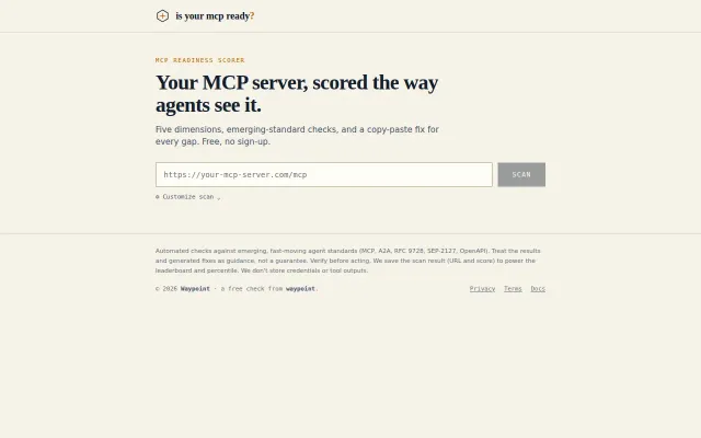 A readiness scorer for MCP servers, checked against emerging standards