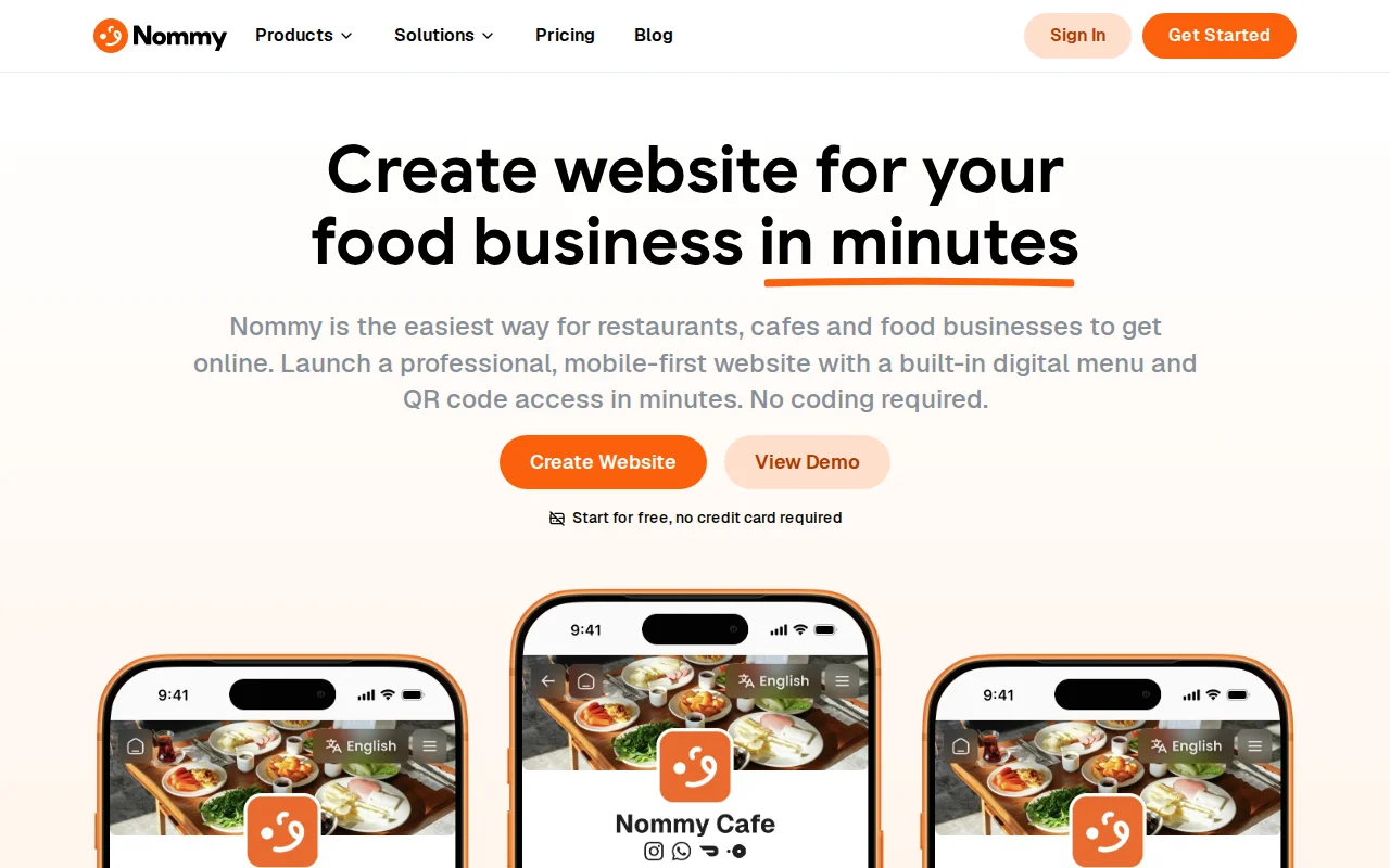Nommy – Website builder and digital menu platform for food businesses