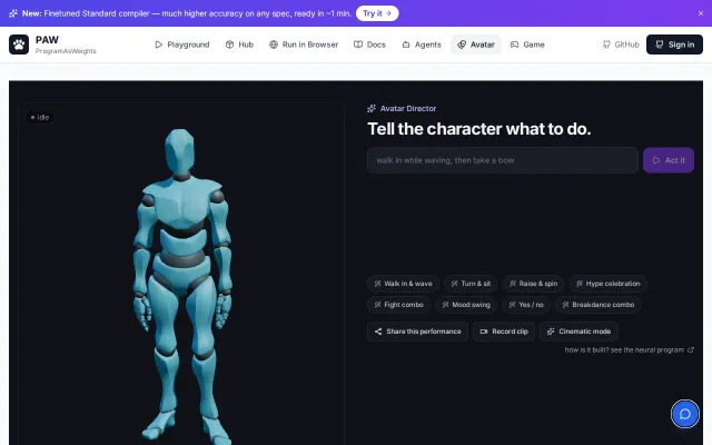 Control a 3D avatar with English instead of buttons