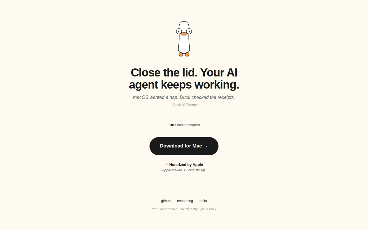 StayUp – keep a Mac awake (lid closed) while AI agents are working