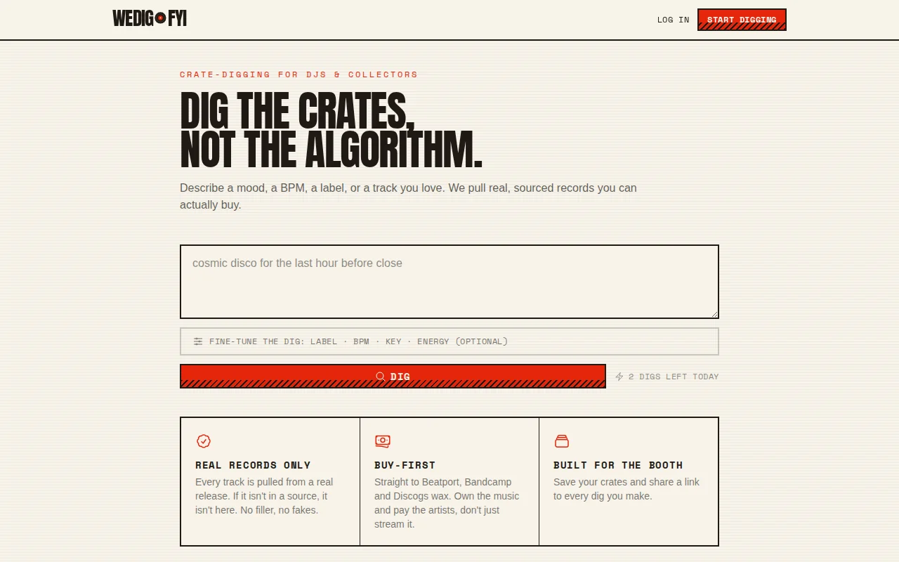 An online crate digging tool to discover music you can buy and stream
