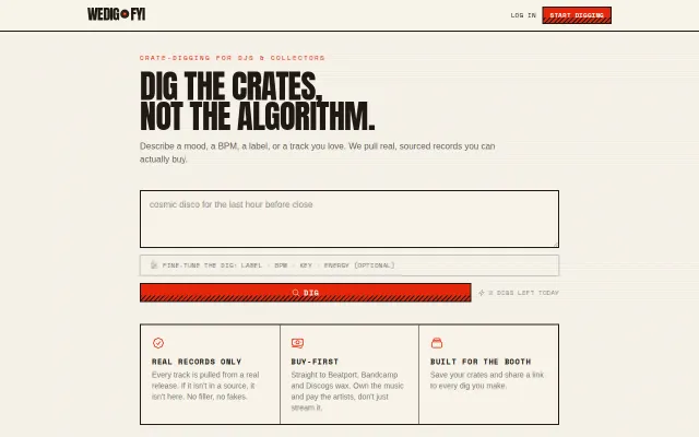 An online crate digging tool to discover music you can buy and stream