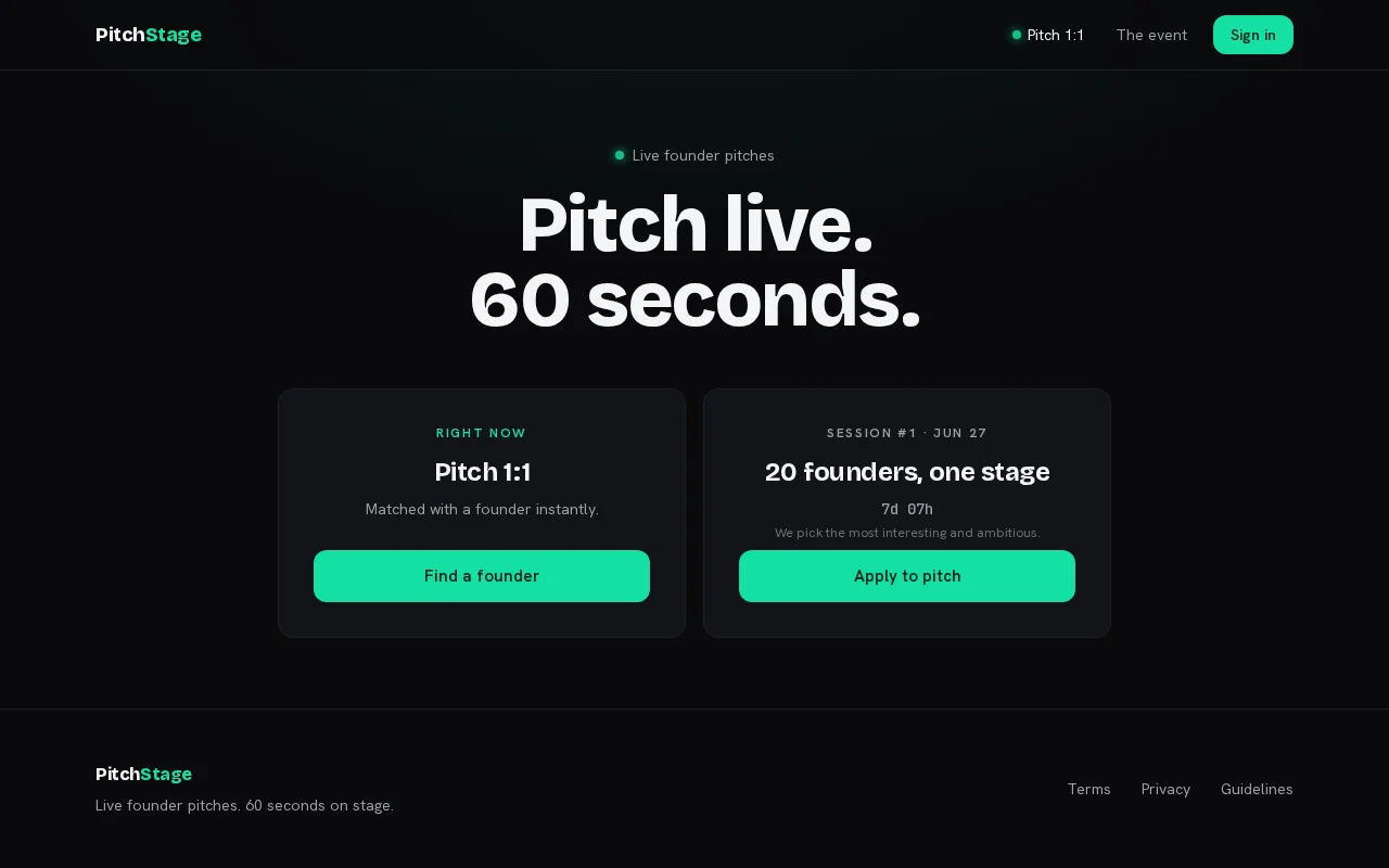 PitchStage – an Omegle-style 1:1 pitch room for founders
