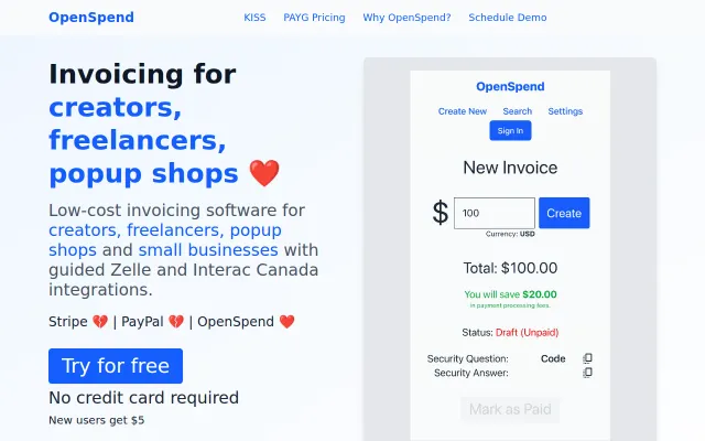 OpenSpend – Invoicing for creators, popup shops and small businesses