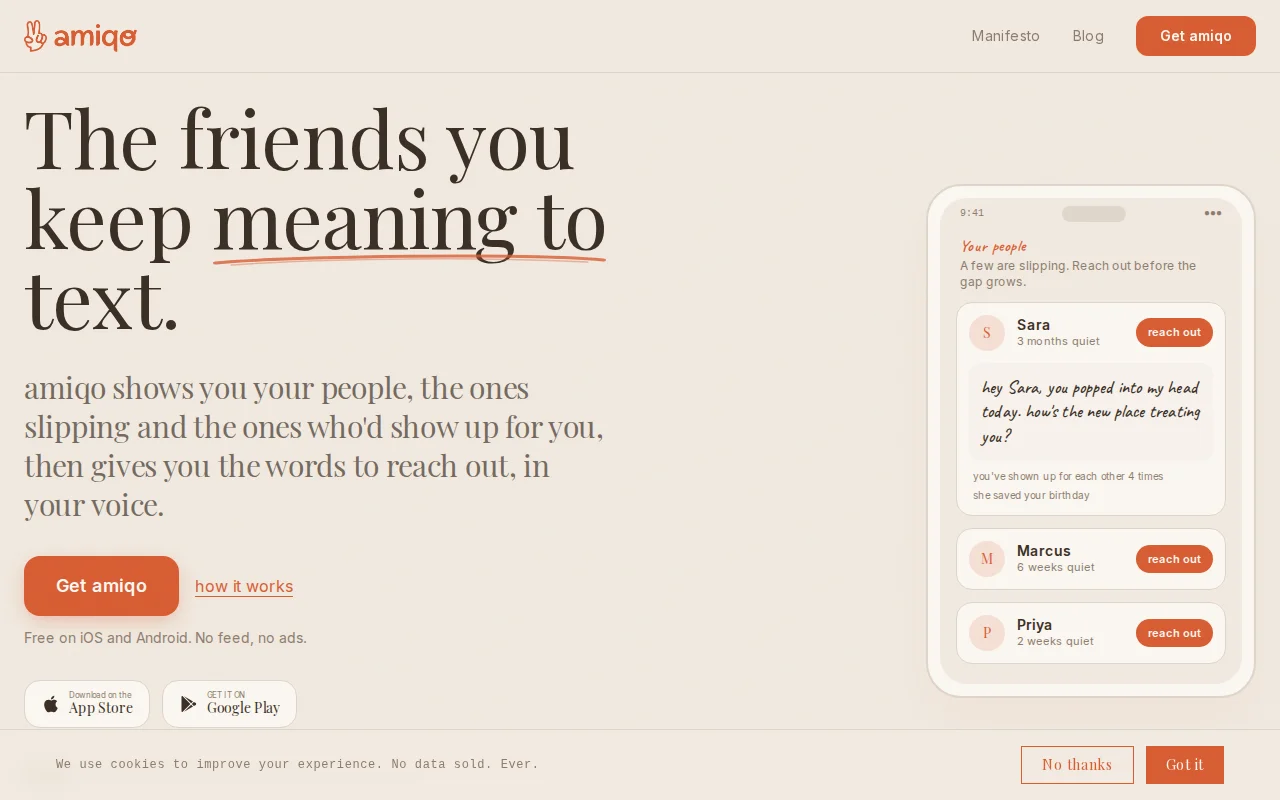 Amiqo – a private app to text the friends you're drifting from