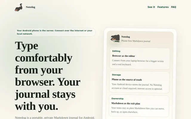 Notedog – Git-friendly portable Markdown journal, edit from a laptop