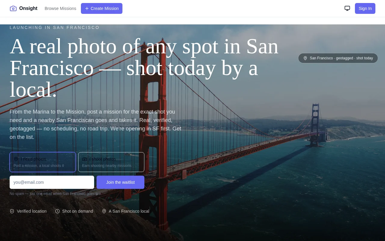 Onsight: pay a local to photograph any spot in San Francisco, on demand
