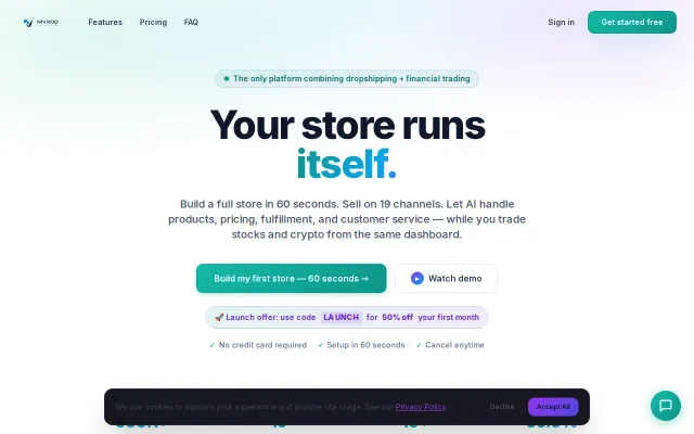 Nivroo – AI builds your dropshipping store in 60s and trading terminal