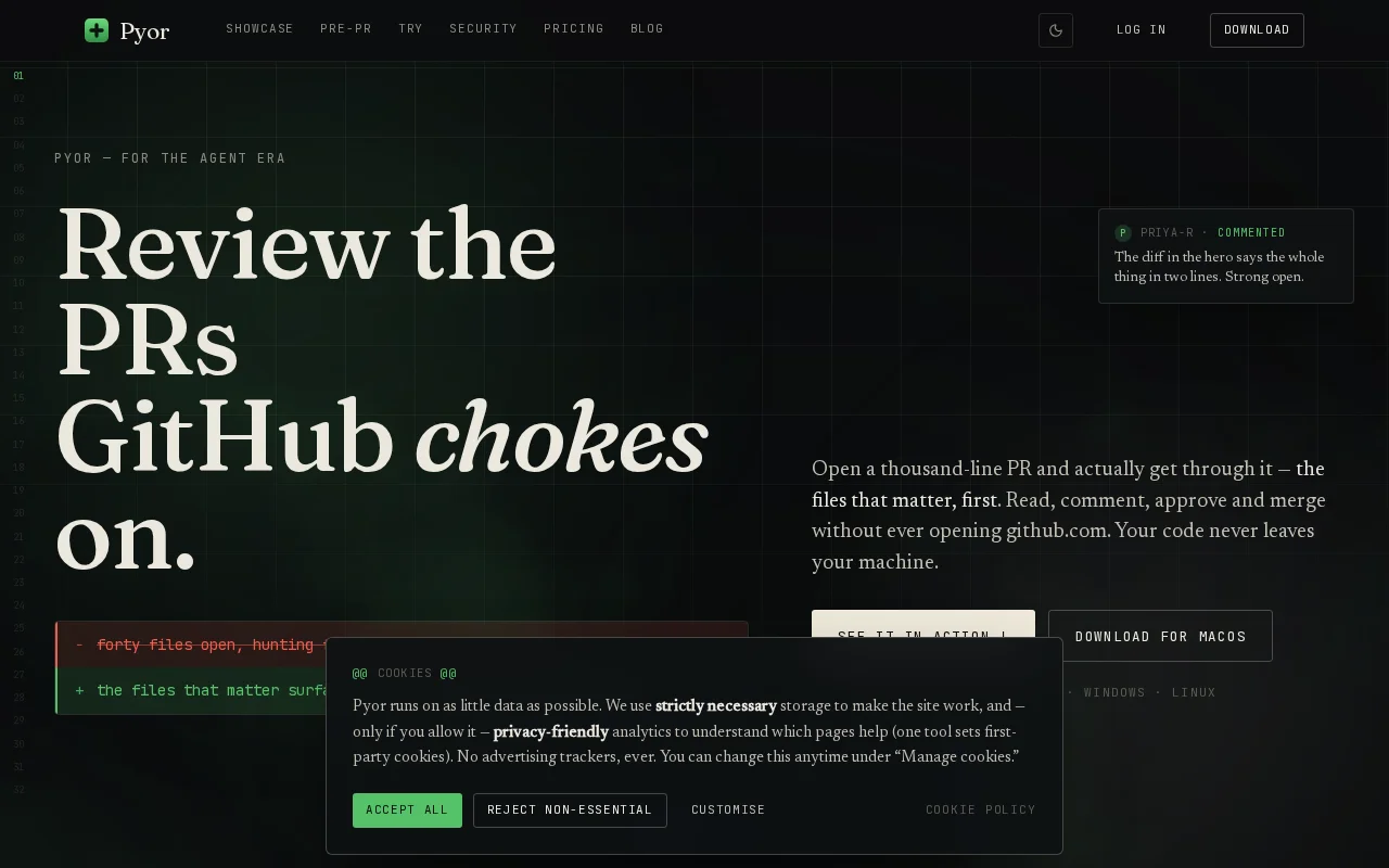 Pyor – A desktop PR reviewer for the diffs GitHub chokes on