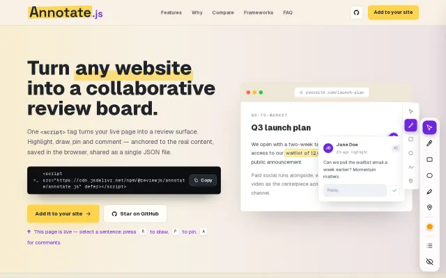 Annotate.js – Turn anywebsite into Figma style reviewboard