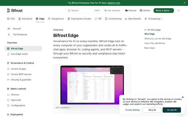 Bifrost Edge: runs on PC of ur organization and routes all AI traffic