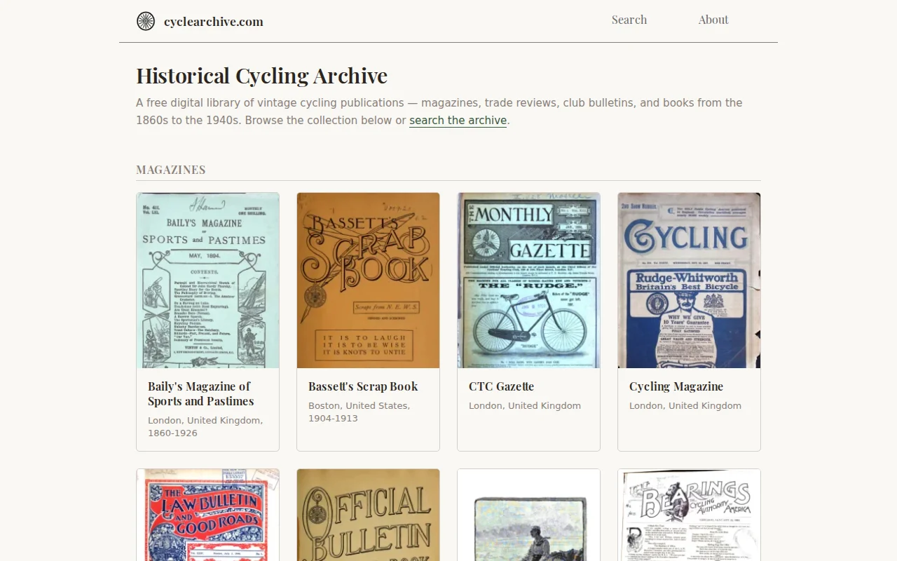 Cyclearchive.com – searchable archive of historical cycling literature