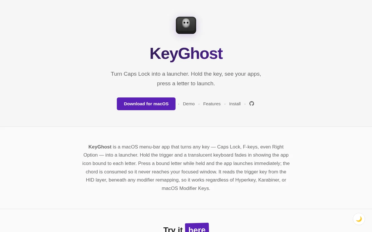KeyGhost – Keyboard app launcher for macOS