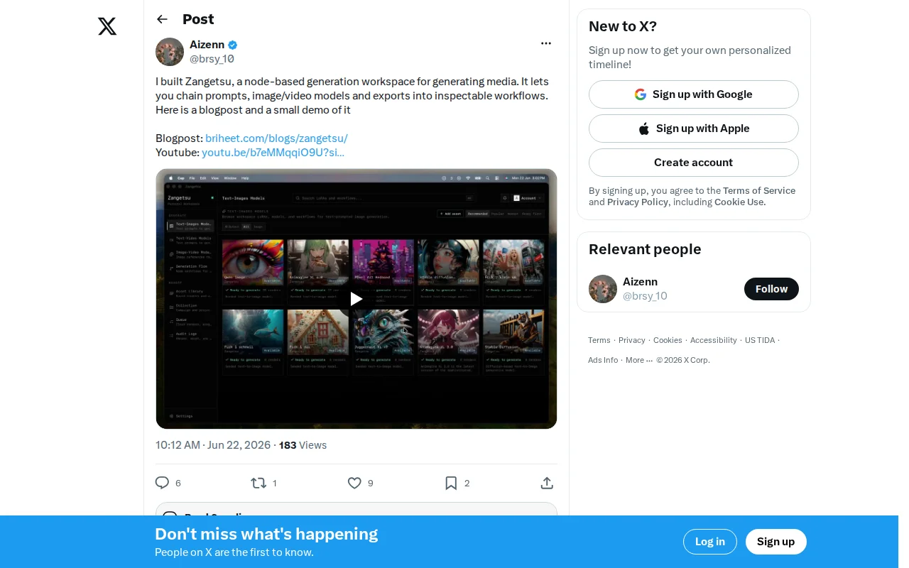 Zangetsu – a node-based media generation workspace