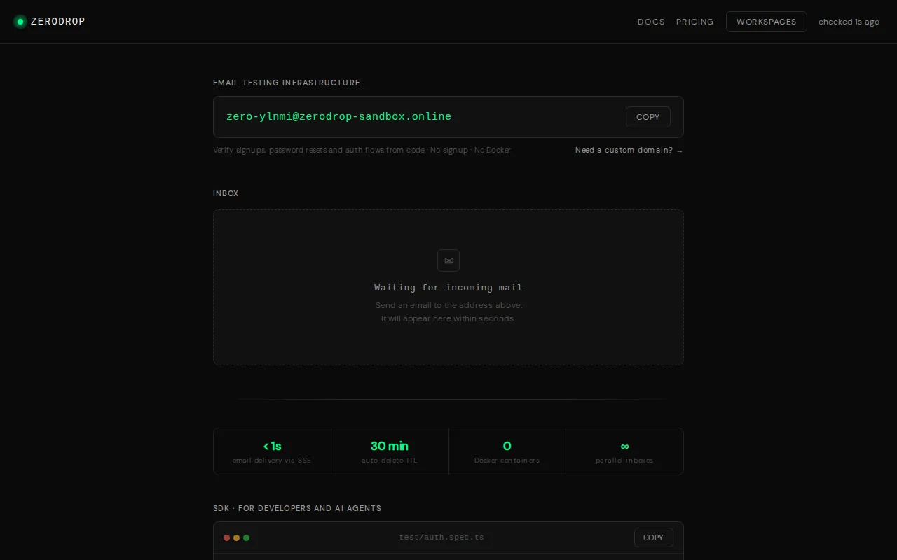 ZeroDrop – Disposable email inboxes for CI pipelines (no Docker)